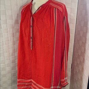 Free People Vibrant Red Plaid Blouse